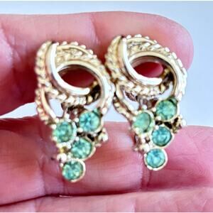 Vintage Mid Century screw back earrings silver tone & blue rhinestones jewelry